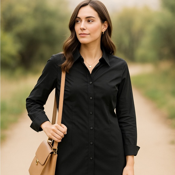 Ellen Tracy Black Button-Down Tunic Top – Size Medium 🖤✨ - Picture 1 of 6